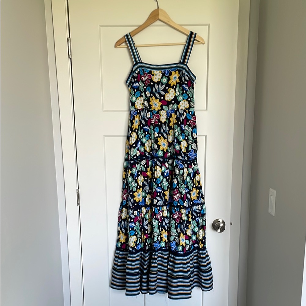 NWT In Loom Navy Blue Yellow Floral Dress with Stripes Size S